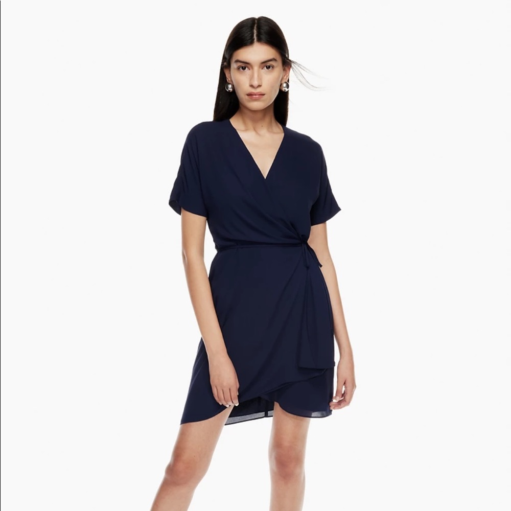 Babaton Navy Wrap-Front Short Dress